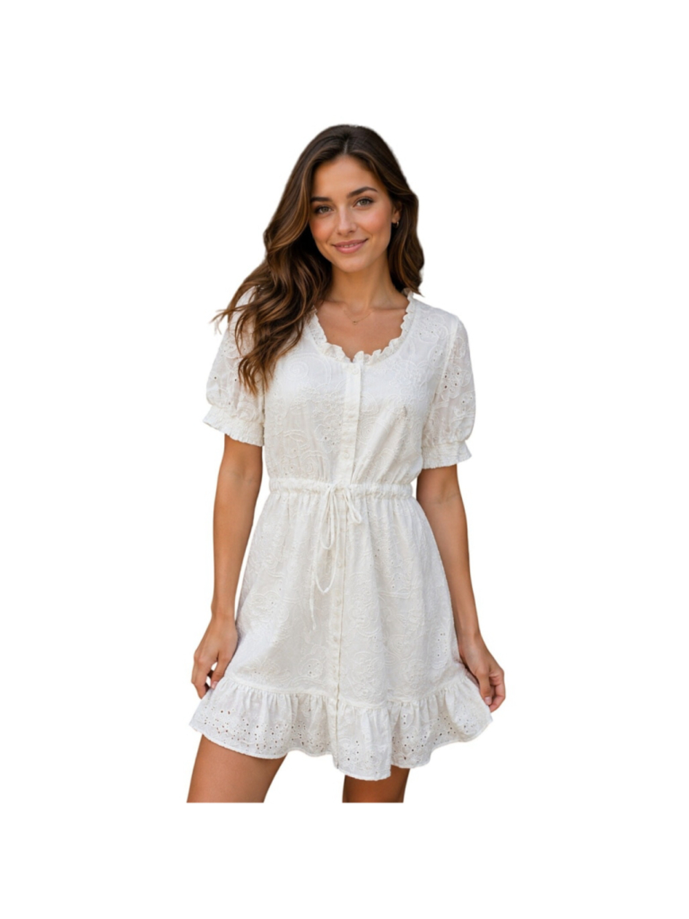 Nanette Lepore 4 white old money eyelet lace cottagecore midi dress elastic wst